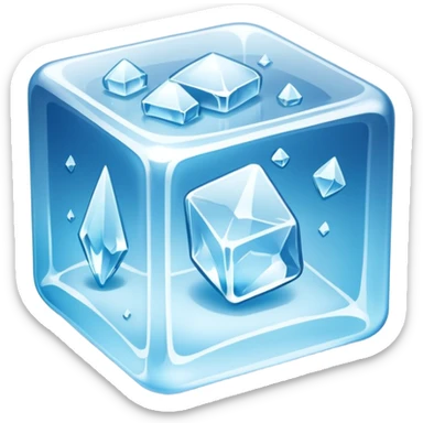 ice cube object icon, crystal clear ice, glossy, small frost details, 3D cartoon, soft shadow, mobile game icon style, centered, clean background, no text, no watermark sticker