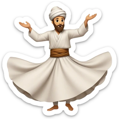 Cinematic Realistic Whirling Dervish Pop Culture Emoji, showcasing a mystical portrayal of traditional Sufi dance rendered with fluid textures and dynamic, spiritual lighting. sticker