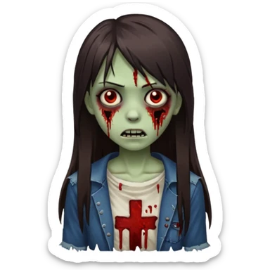 girl zombie with long dark brown straight hair with side bangs sticker