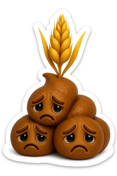 emoji stile iphone di una montagnetta di feci umane realistiche a palline tristi con sopra un simbolo delle sedia, iperrealistico 4k sticker