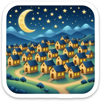Village in night with moon and stars sticker