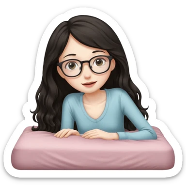 Fullbody nude tall very beautiful white pale very skinny girl with glasses very beautiful face and eyes wavy black long hair , big boobs, big ass, sexy body, bending over a bed spreading ass, vagina bushy and visible, getting ready for sex,  shy and blushing sticker