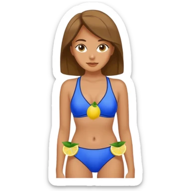 Blue two piece bathing suit with lemons on it sticker