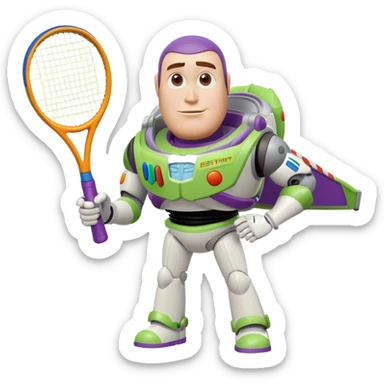Buzz Lightyear with a tennis racket sticker
