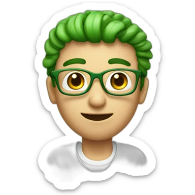 a man, green rubies on his head, waving hello, wearing glasses sticker