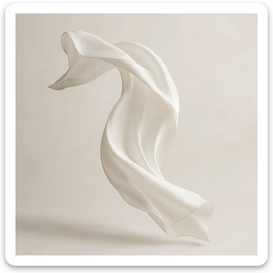 white silk scarf, fluttering in the air, delicate and luxurious, minimal background sticker