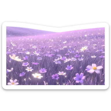 Shiny beautiful glossy purply pastel whitish light sparkly glittery sunny bright lavender lilac flower fields aesthetic scenery grass field cottagecore pastelcore lavendercore realistic real life landscape  sticker