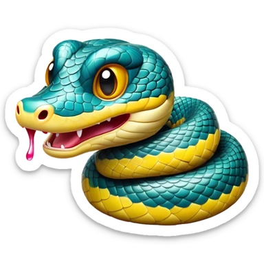 Cinematic Comical Chinese Water Snake Portrait Emoji, Head tilted dramatically with an exaggeratedly amused expression, featuring a striking, glossy scaled body with bold patterns and wide, expressive eyes filled with playful disbelief, Simplified yet hilariously expressive features, highly detailed, glowing with a slightly sassy aquatic glow, high shine, dramatic yet playful, stylized with an air of cheeky water mischief, soft glowing outline, capturing the essence of a spirited and over-the-top water snake that feels like it could slither its way into internet fame instantly! sticker