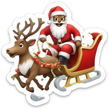 Santa riding Santa's-sleigh with reindeer sticker