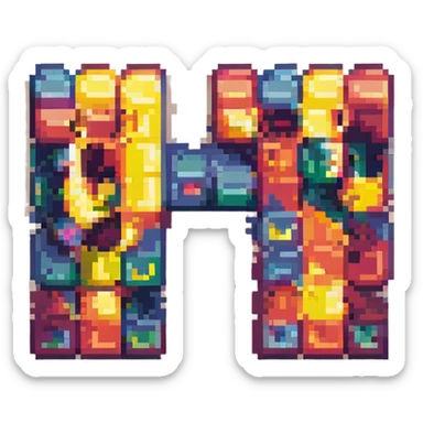 the word 'brud' in pixel art, each letter as a separate colorful block, classic arcade feel sticker