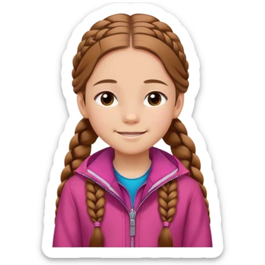 11 year oldGirl with White skin, hazel eyes. Long caramel brown hair with two braids and wearing a dark pink jacket. smiling with eyes closed sticker