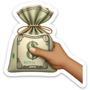 a hand holding a bag of money sticker