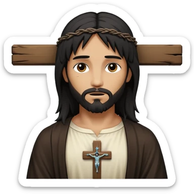 jesus-body-on-the-cross, with black edgy  Emo hair sticker