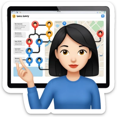 female UX designer with black hair collaborating on a user journey map sticker