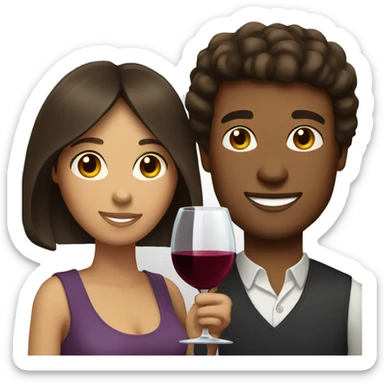 Brunette woman and light brown man drinking wine sticker
