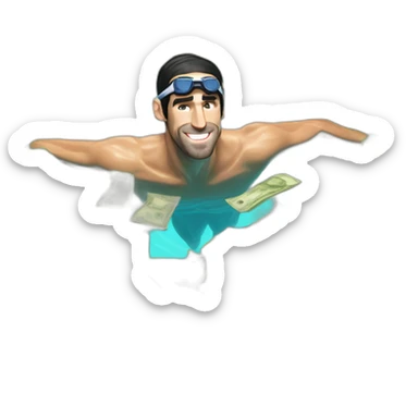 michael phelps swiming in a pool of money sticker
