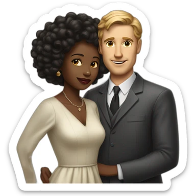white man in late 50ties in love with younger black woman sticker