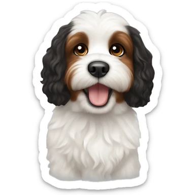 cute white dog and cute black brown and white cavoodle sticker
