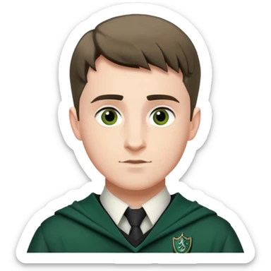 Scott Fern is Adrian Pucey  in harry potter, wear hogwarts slytherin uniform, crew cut hair sticker