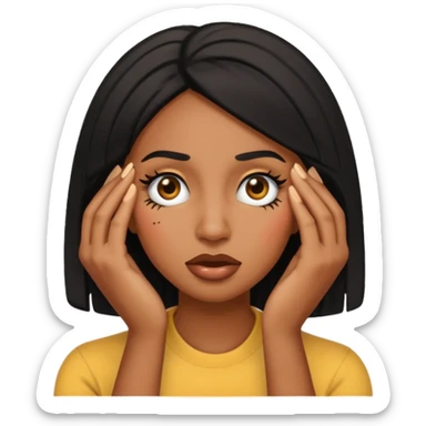 black baddie with thick lashes facepalming, playful, emoji style sticker
