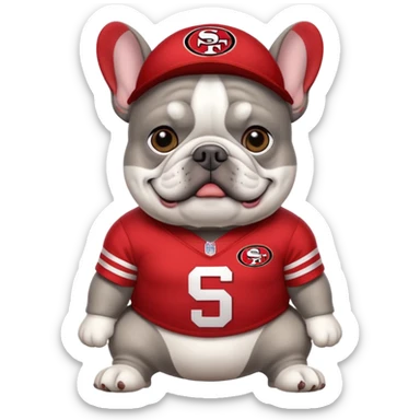 Fat gray French bulldog in 49ers uniform  sticker