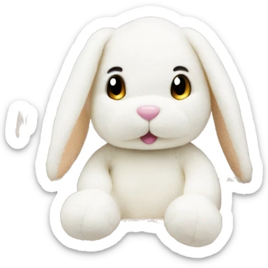 cute white plush knitted bunny toy sitting in the basket sticker