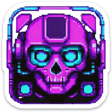 futuristic cyberpunk pixel art icon, vivid neon colors purple magenta cyan, minimal expressive design, 32x32, centered, high contrast, transparent background, no text, suitable for dark background, artist symbol sticker