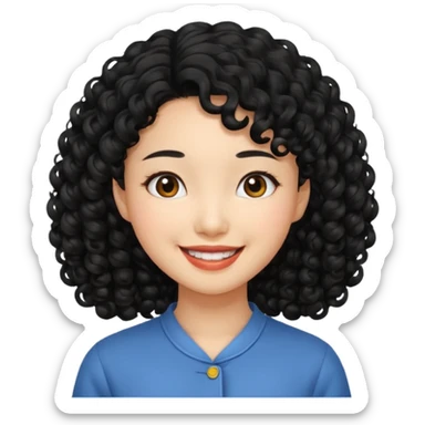 Asian girl with black curly hair sticker