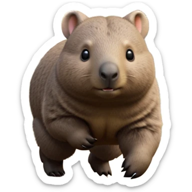 cinematic-wombat-realistic-full-body-waddling-emoji,-stout-muscular-frame-covered-in-coarse-brown-fur,-short-powerful-legs-trotting-determinedly-through-bushland,-round-dark-eyes-filled-with-calm-confidence,-tiny-rounded-ears-twitching-slightly,-strong-digging-claws-visible-on-sturdy-paws,-simplified-yet-realistic-focused-features,-highly-detailed,-glowing-with-a-subtle-earthy-glow sticker