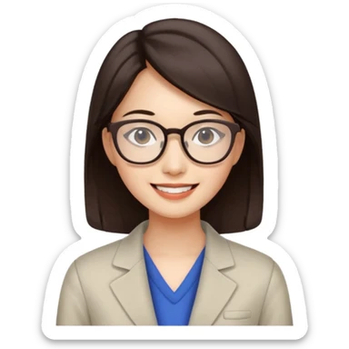 female asian quant trader, dark brown hair, with glasses sticker