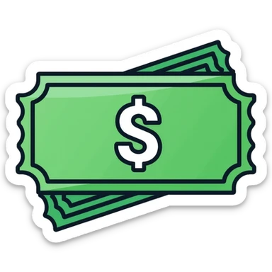 A green raffle ticket with a number on it, green color scheme sticker