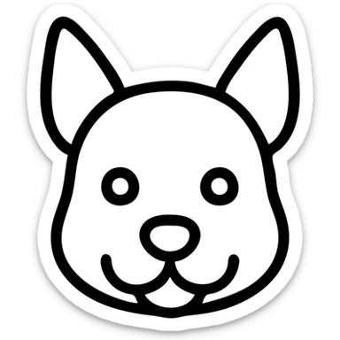 cute cartoon black and white outline of a dog's head, pointed ears, round snout, big round eyes, clean and simple lines, minimalist style sticker