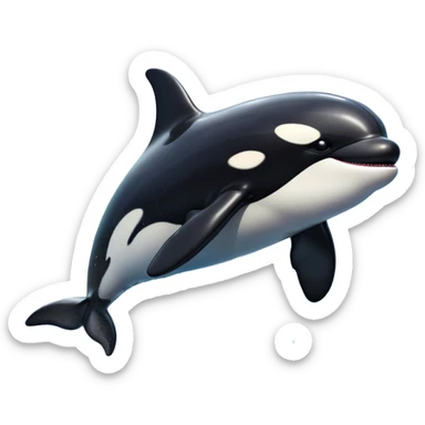 Meme-Worthy Breaching orca Portrait Emoji, Bursting powerfully out of the ocean with an impressive, high-energy leap, showcasing a sleek black-and-white body glistening with water droplets and dynamic, arched posture, Simplified yet exhilaratingly expressive features, highly detailed, glowing with a vibrant marine energy, high shine, bold and full of life, stylized with an air of untamed ocean spirit, soft glowing outline, capturing the essence of an orca mid-breach, radiating pure, unstoppable aquatic power! sticker