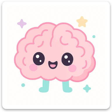 an animated brain with eyes and a cheerful expression in kawaii style sticker