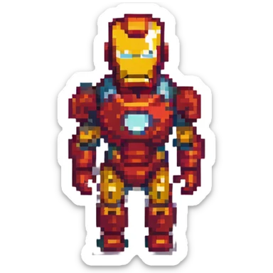 Iron Man, retro and blocky, pixel art style sticker