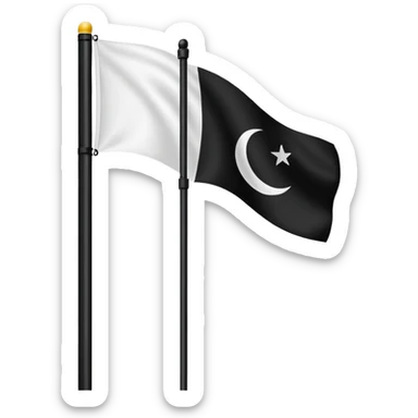 small black flag on a pole with white shahada text in the center, simple and recognizable emoji style sticker
