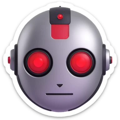 polished minimalistic perfectly round steel robot face with a red line instead of eyes, simple clean design sticker