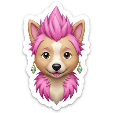fancy pink spiky haired dog with earrings sticker