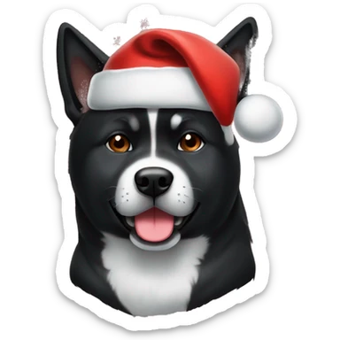 Fully black American akita wearing Christmas hat  sticker