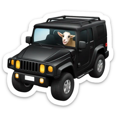 Goat in black puffy coat driving a black Hummer sticker