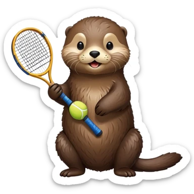 A sea otter holding a tennis racket sticker