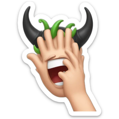Hand on face giggle with devil ears  sticker