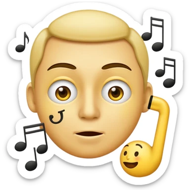 yellow face emoji whistling with music notes coming out its mouth and side-eyeing sticker