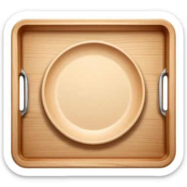 Light wooden rectangular tray in a top view and sharp edges. Aesthetic.  sticker