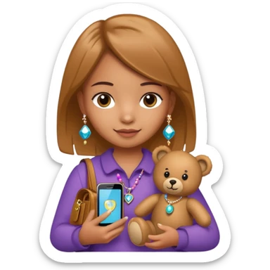 new mobile phone adorned with sparkling beads, and a teddy bear key-ring which attached to her handbag sticker