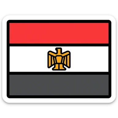 Egyptian flag, minimalistic, three horizontal stripes: red, white, black, gold eagle in the middle, no text sticker