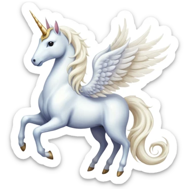 Cinematic Noble Unicorn with wings, slender with a flowing mane and tail and spiraled horn sticker