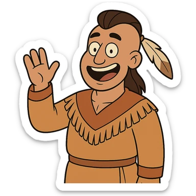 happy Huron character, smiling, friendly, cartoon style sticker