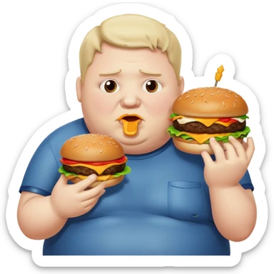 really fat obese man eating a burger messily sticker