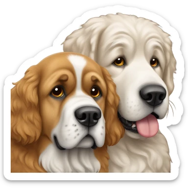 A St. Bernard dog and a golden doodle hugging sticker
